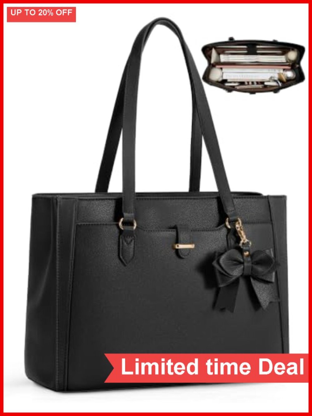 15.6 inch Laptop Tote Bag for Women, PU Leather, Work Briefcase